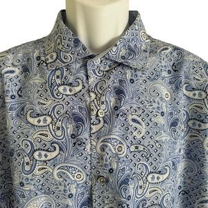 Tasso Elba Mens Shirt Button Blue Paisley SUPIMA Cotton Luxury‎ Shirt XXL